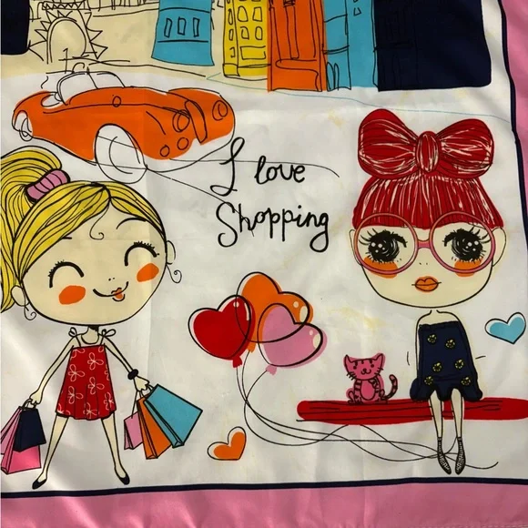 Magnolia Paris Print Scarf Eiffel Tower Pink Silk Feel Square Novelty Women - Picture 2 of 7